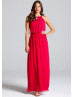 Fuchsia Chiffon Halter Neckline Long Prom Dress